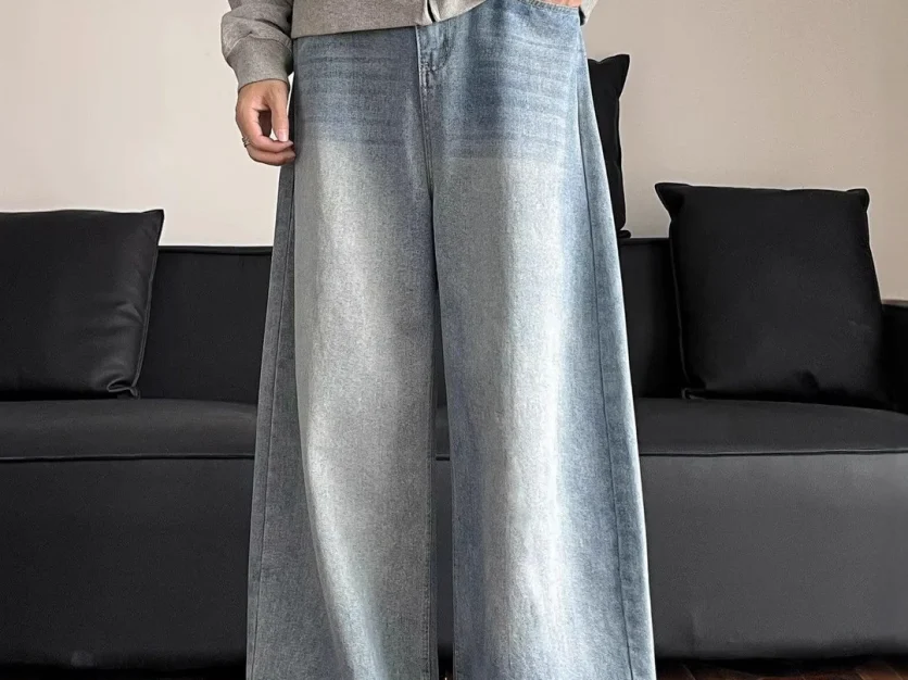 Men Wide Leg Mid-Rise Light Fade Jeans — Bild 1